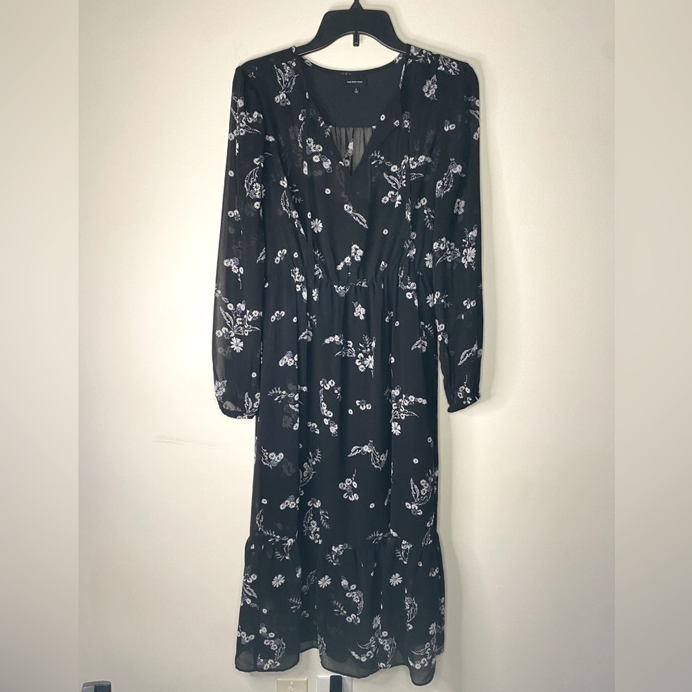 Who What Wear Black Floral Maxi Dress With Sheer Sleeves size small 90s Fall - Picture 1 of 14